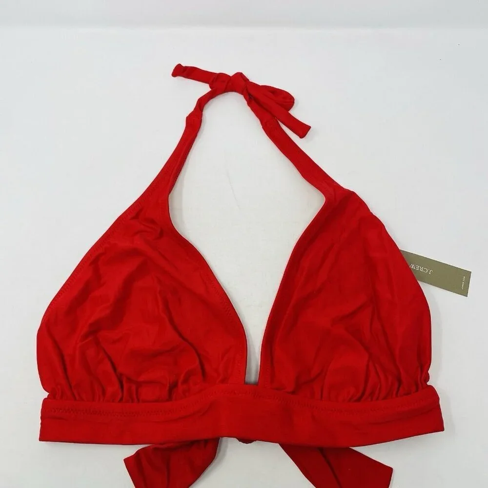 J‎ Crew Womens Size Medium Halter Neck Tie-Back Bikini Top in Red BY633 $75 2737